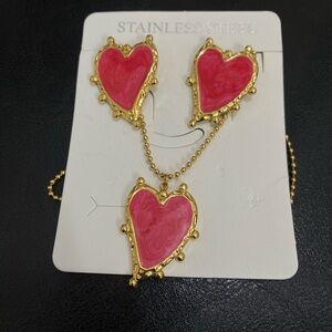 Gold and Pink Heart Jewelry Set